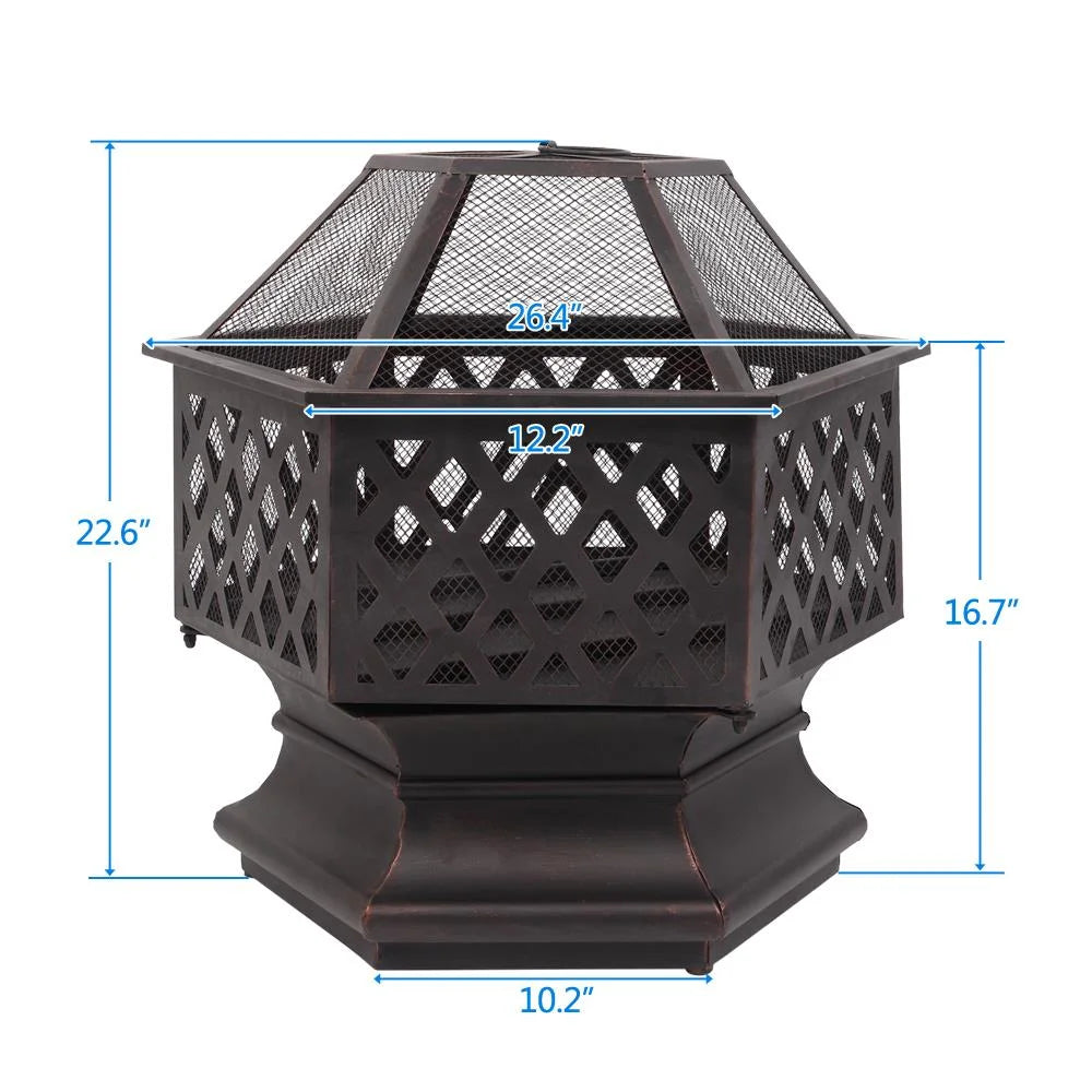 22 inch Steel Fire Pit with Flame-Retardant Mesh Lid D51905