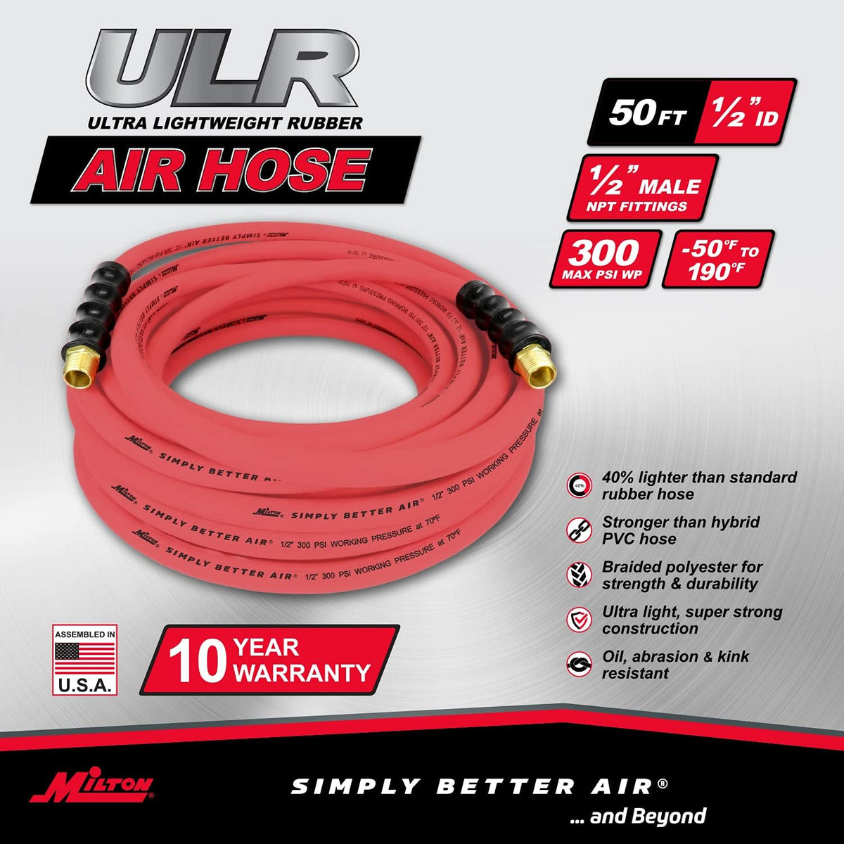 50 ft. x 1/2 ID Ultra Lightweight Rubber Air Hose S2629