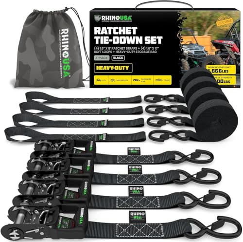 Heavy Duty Ratchet Straps 4-Pack Black Q59678