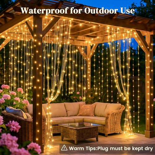 300 LED Fairy Curtain Lights, 9.8ft x 9.8ft Battery Operated Blue String Hanging Lights D9058