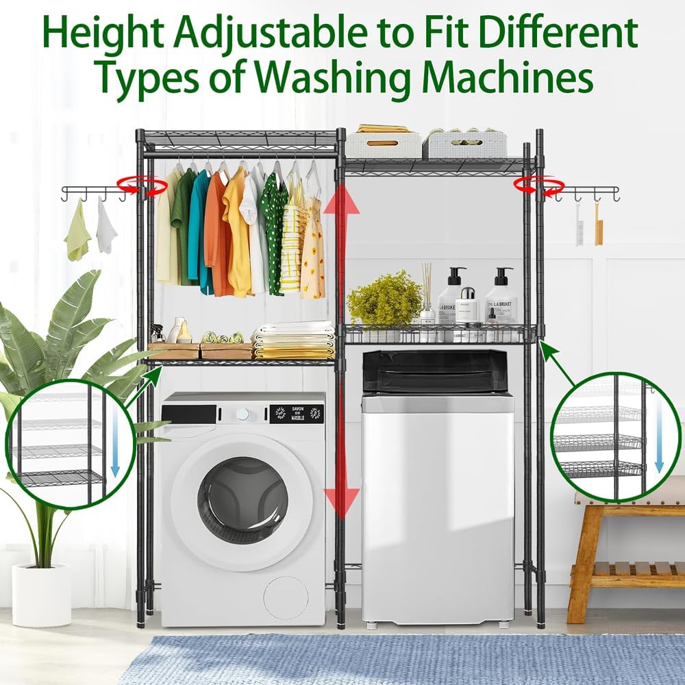 Black 4 Tier Clothes Drying Rack with Adjustable Shelves E32447