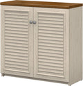 Antique White and Tea Maple Small Storage Cabinet with Doors V2550