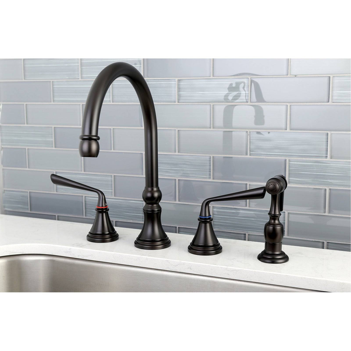 Polished Brass Widespread Kitchen Faucet with Sprayer F905338