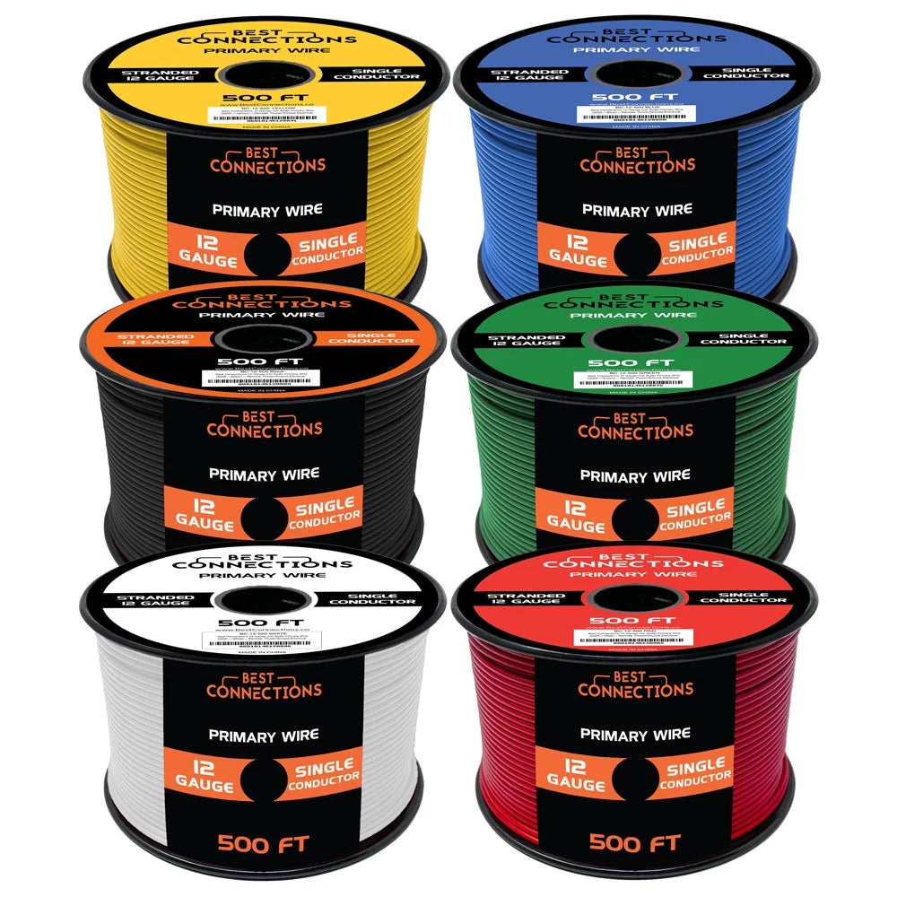 12 Gauge Automotive Primary Wire 500ft 6 Color Bundle Set L680472