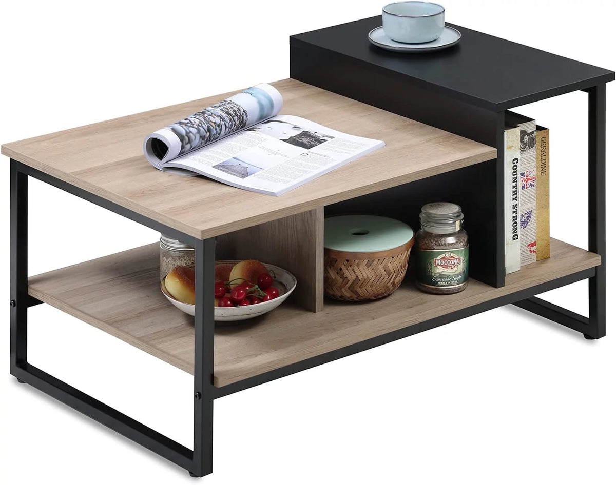 Lift Top Coffee Table with 2-Level Tabletop, Industrial Wood Coffee Table with Metal, 31.5" Z71149