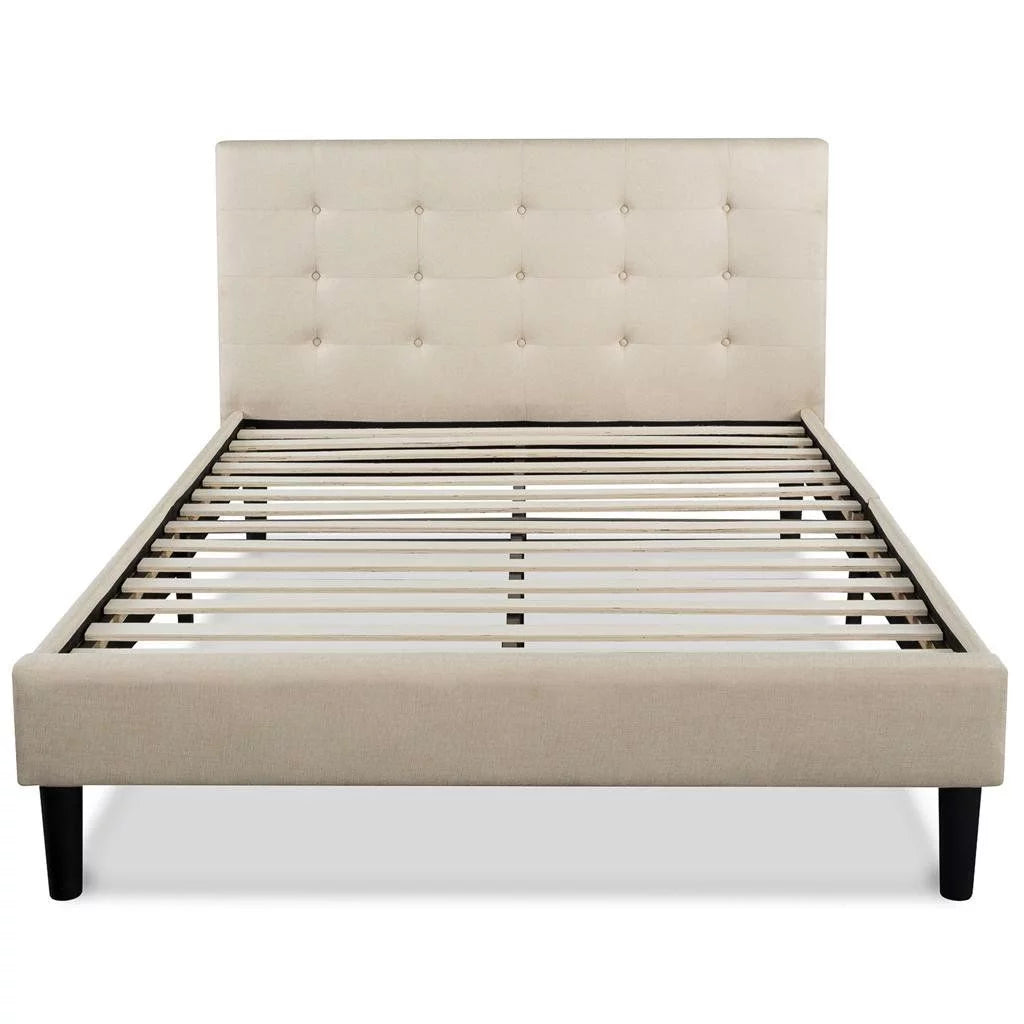 King Size Upholstered Platform Bed Frame with Tufted Headboard P300805