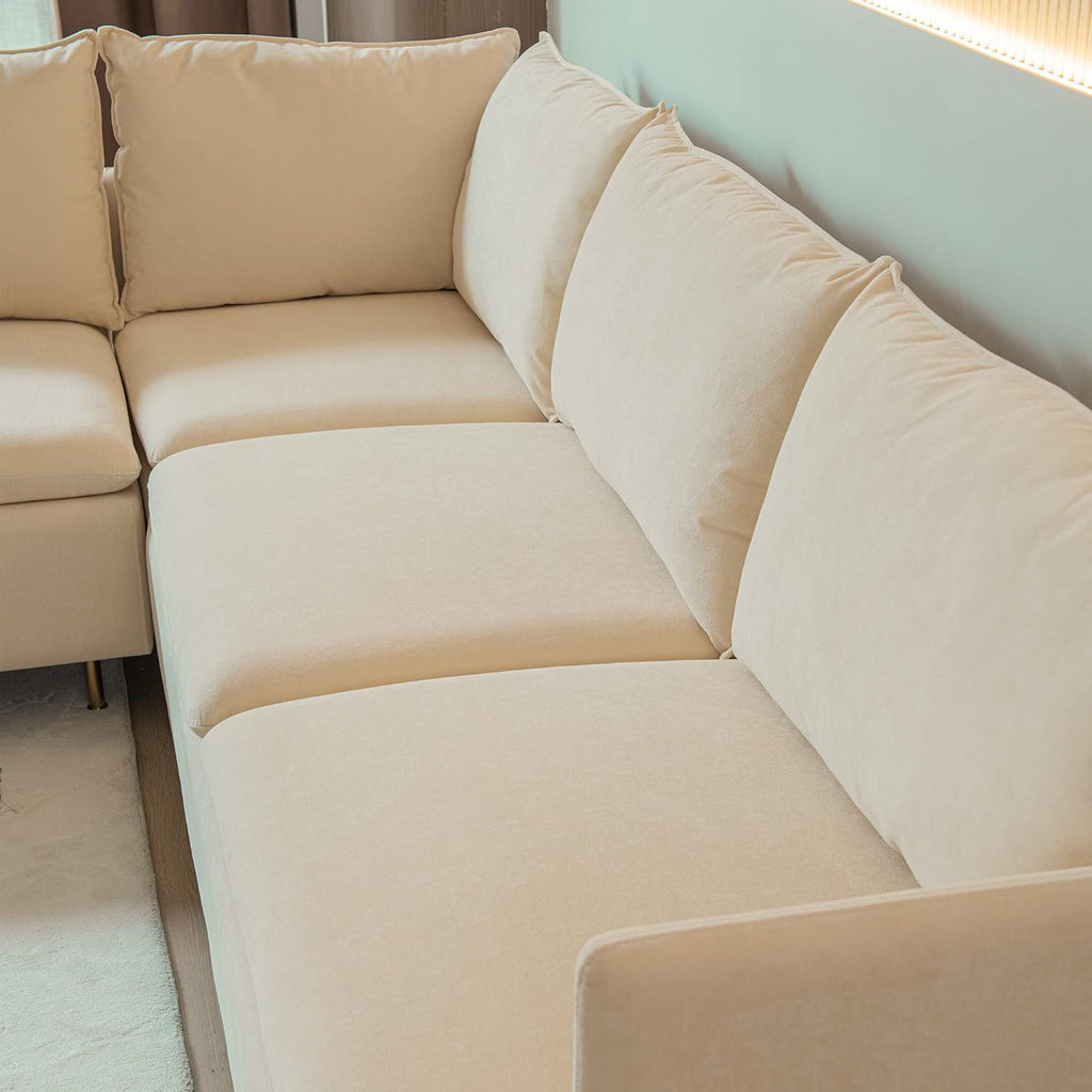 Beige Cotton Linen L Shaped Corner Sectional Couch G14398