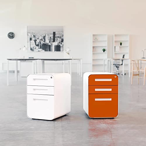 White/Orange 3 Drawer Metal File Cabinet J82424