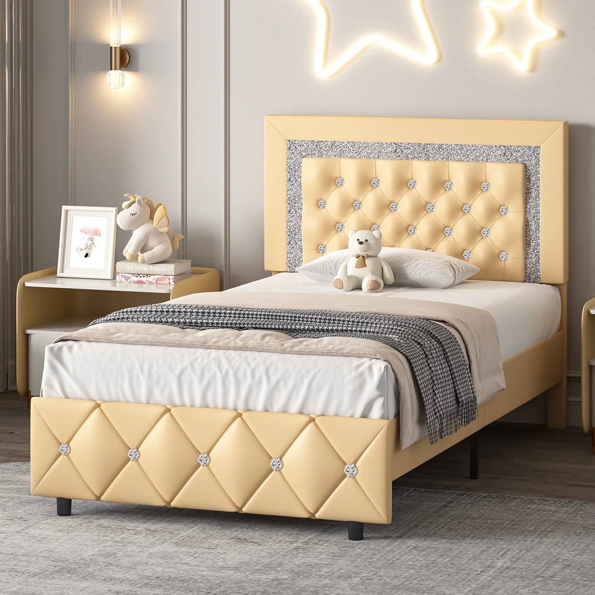 Black Twin Size Upholstered Platform Bed Frame with Headboard G38200