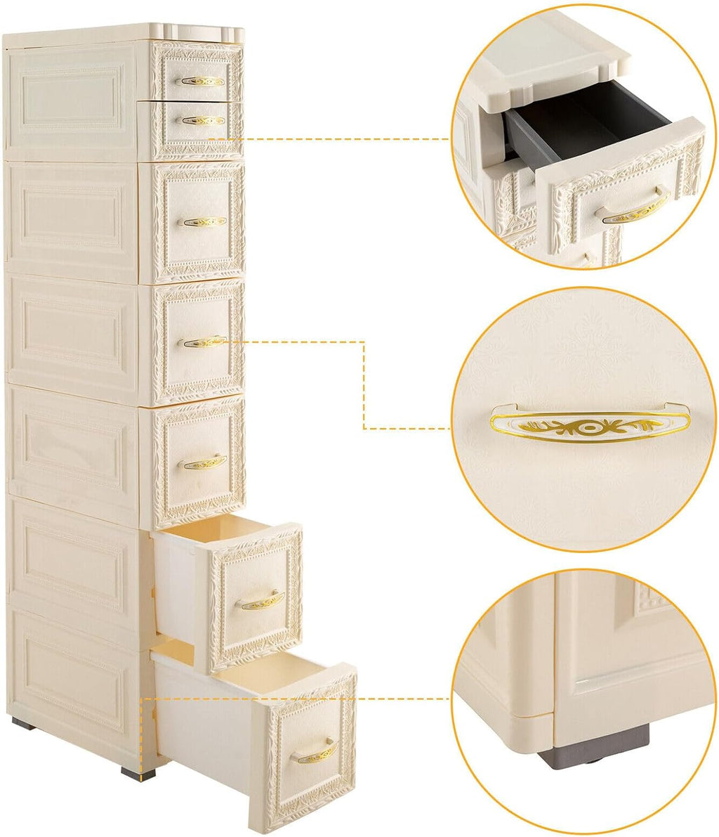 6 Tier Narrow Storage Cabinet with Drawers and Casters A109051