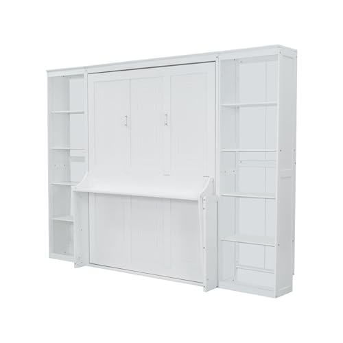 White Full Size Solid Murphy Bed with Desk and Shelves U33889