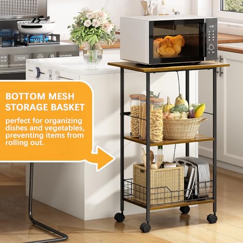 3-Tier Rolling Kitchen Stand with Wire Basket I304537