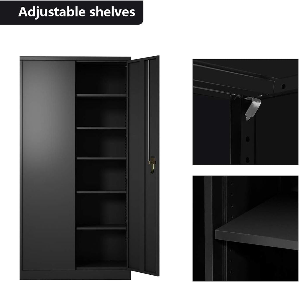 Black Steel Storage Cabinet with Doors and Shelves V98032