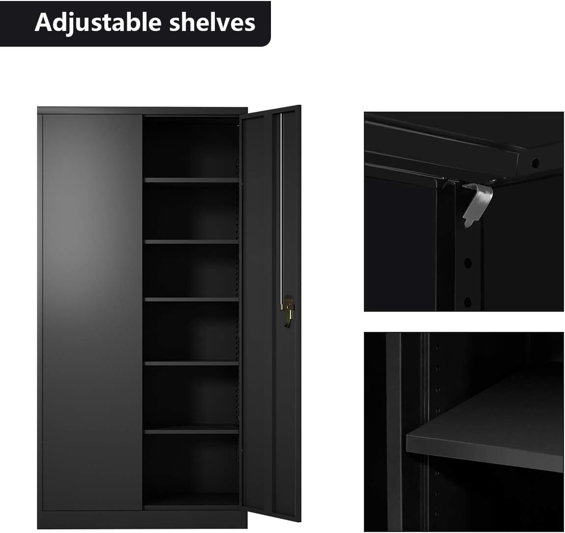 Black Steel Storage Cabinet with Doors and Shelves V98032