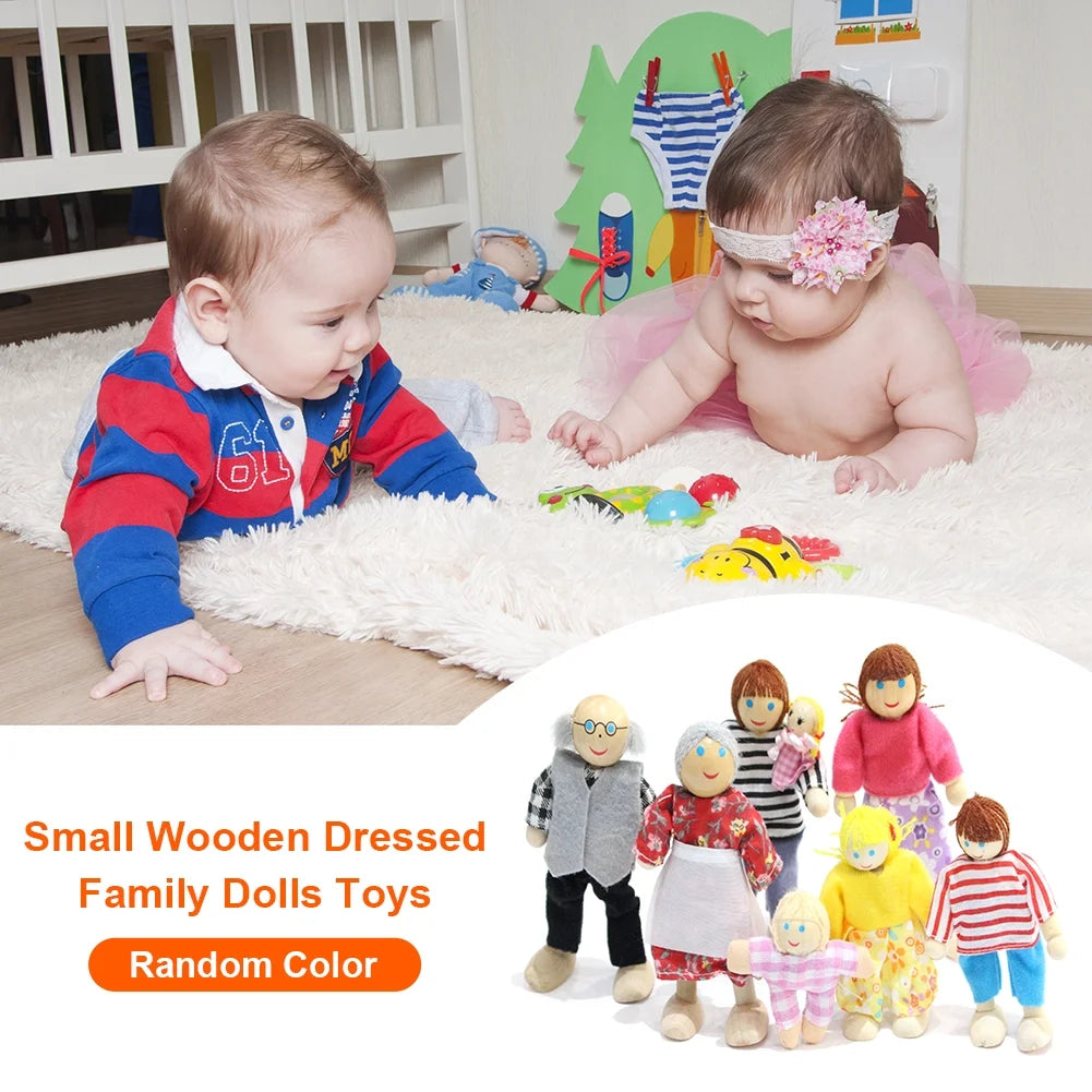 Small Wooden Toys Set Dressed Family Dolls (8) S7835
