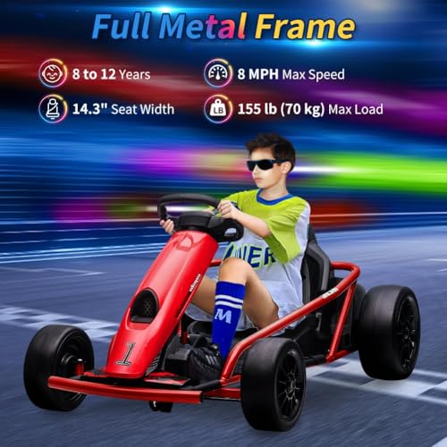 24V 9Ah Battery 300W*2 Motors 8MPH Drifting Go Kart White R135001