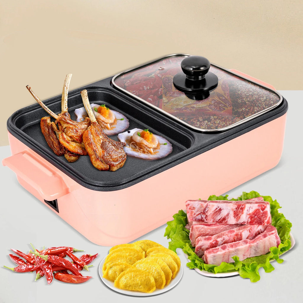 2 in 1 Portable Electric Hot Pot Barbecue Grill Non-Stick Pan H95445