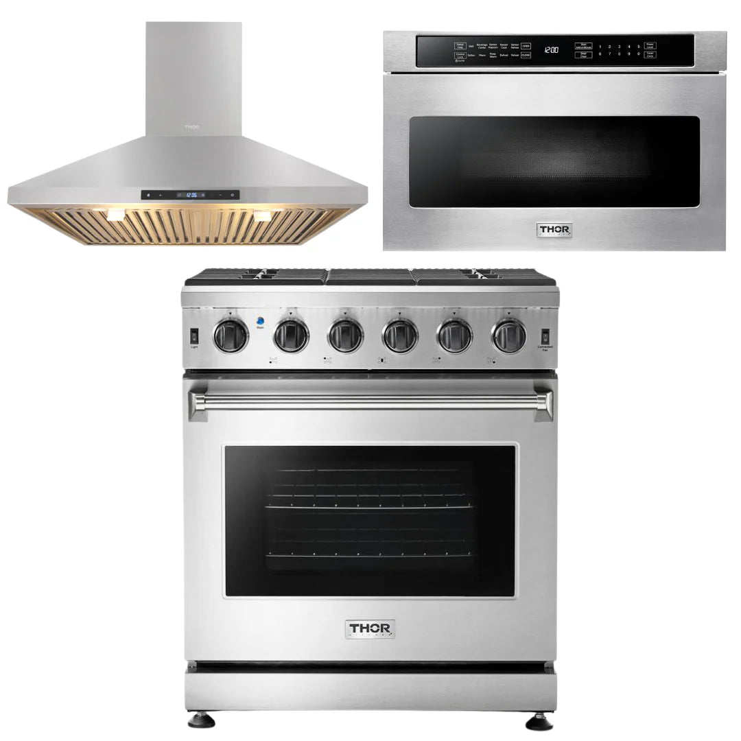 30 Propane Gas Range, Range Hood, Microwave E95493
