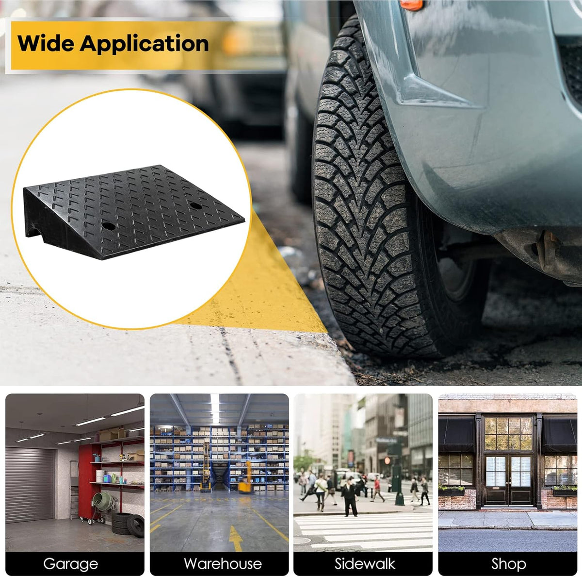 5” Rubber Curb Ramps 2PCS, Heavy Duty 22° Driveway Ramps with 4 Expansion Bolts & Predrilled Holes, Anti-Slip Surface, 6,800 lbs Load Capacity Pack of 2 I497