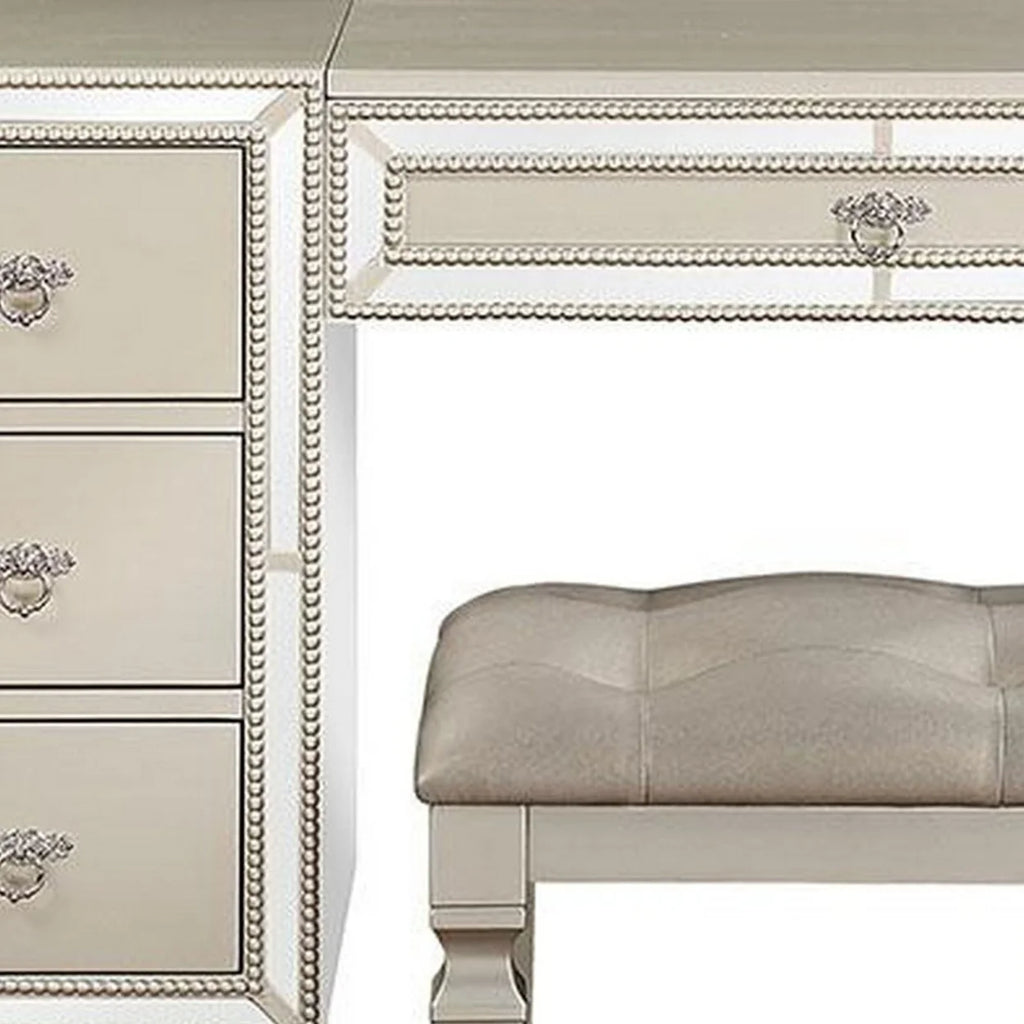 47 Inch Vanity Desk Set with Stool Mirror and Drawers W9159