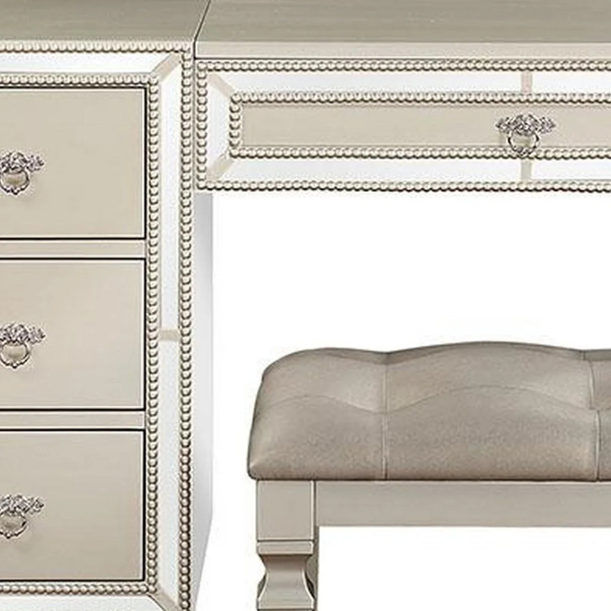 47 Inch Vanity Desk Set with Stool Mirror and Drawers W9159