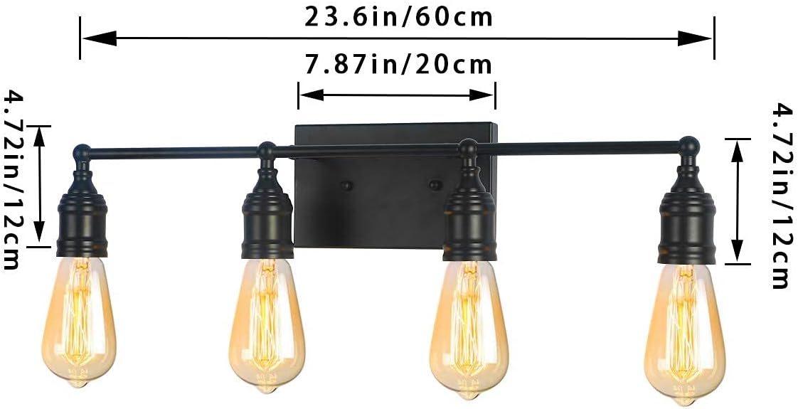 Matte Black 4-Light Industrial Vanity Light Fixture S5424