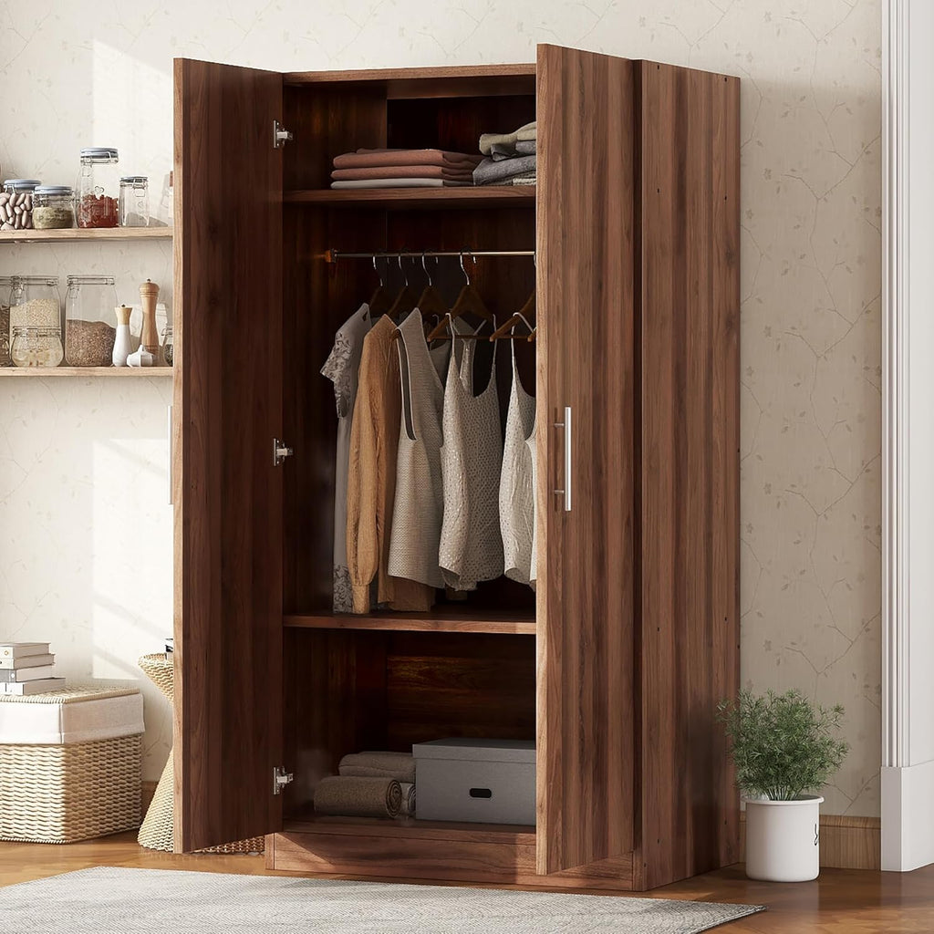 2-Door Wooden Wardrobe Armoire with 3 Storage Shelves H933