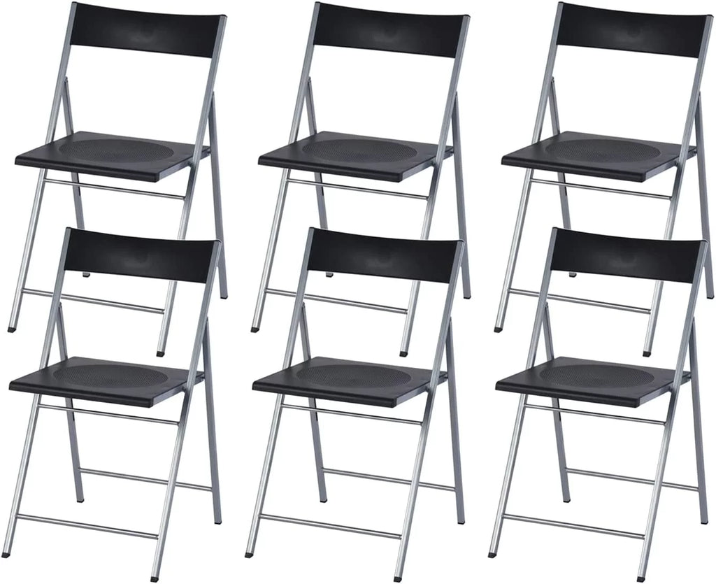 Black Set Of 6 Folding Chair Plastic Seat Steel Frame W4749