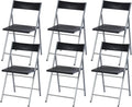 Black Set Of 6 Folding Chair Plastic Seat Steel Frame W4749