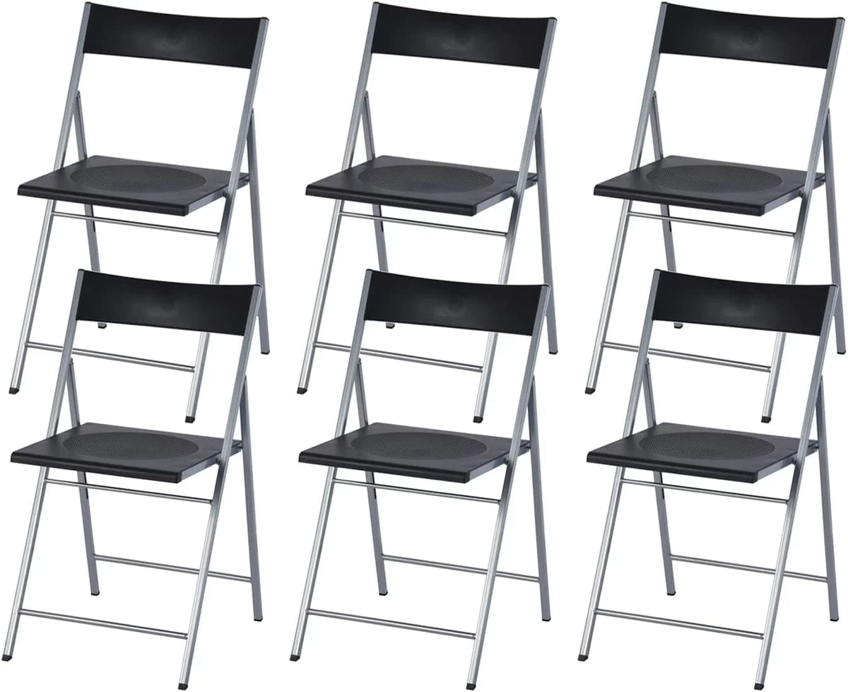Black Set Of 6 Folding Chair Plastic Seat Steel Frame W4749