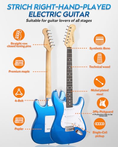 39" Full Size Electric Guitar HSS Pick Up with 10W Amp, Bag, Digital Tuner, Capo, Strap, String, Cable, Picks K40648