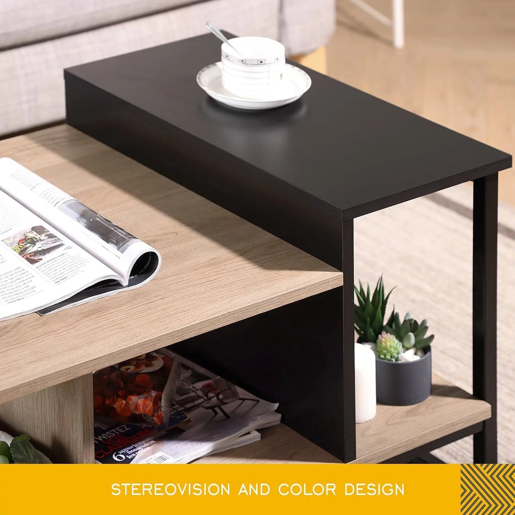 Lift Top Coffee Table with 2-Level Tabletop, Industrial Wood Coffee Table with Metal, 31.5" Z71149