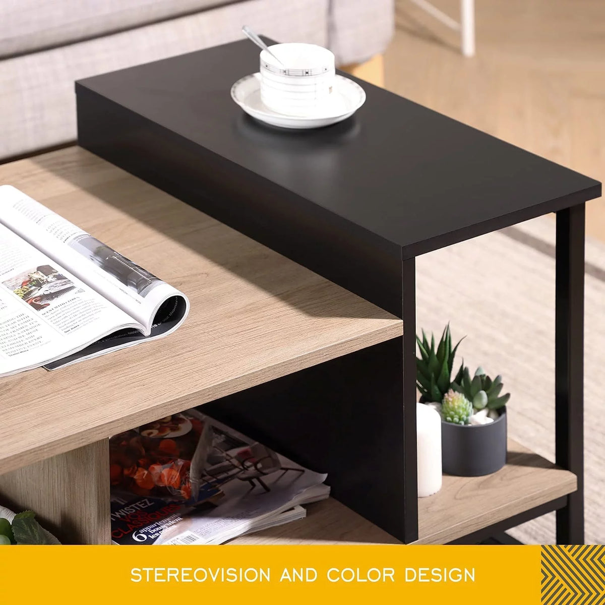 Lift Top Coffee Table with 2-Level Tabletop, Industrial Wood Coffee Table with Metal, 31.5" Z71149