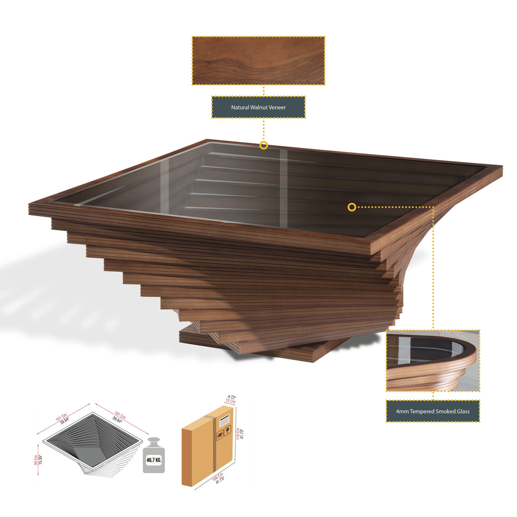 Brown Wooden Coffee Table with Glass T337