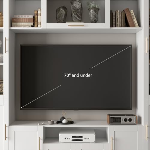 White TV Stand with Glass Doors & Shelves D429739