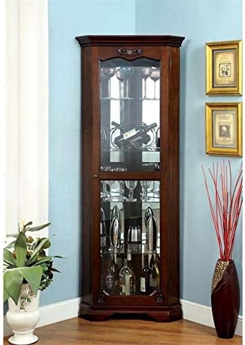 Corner Glass Door Curio Cabinet with 5 Tier Tempered Glass Shelves, Walnut C53160