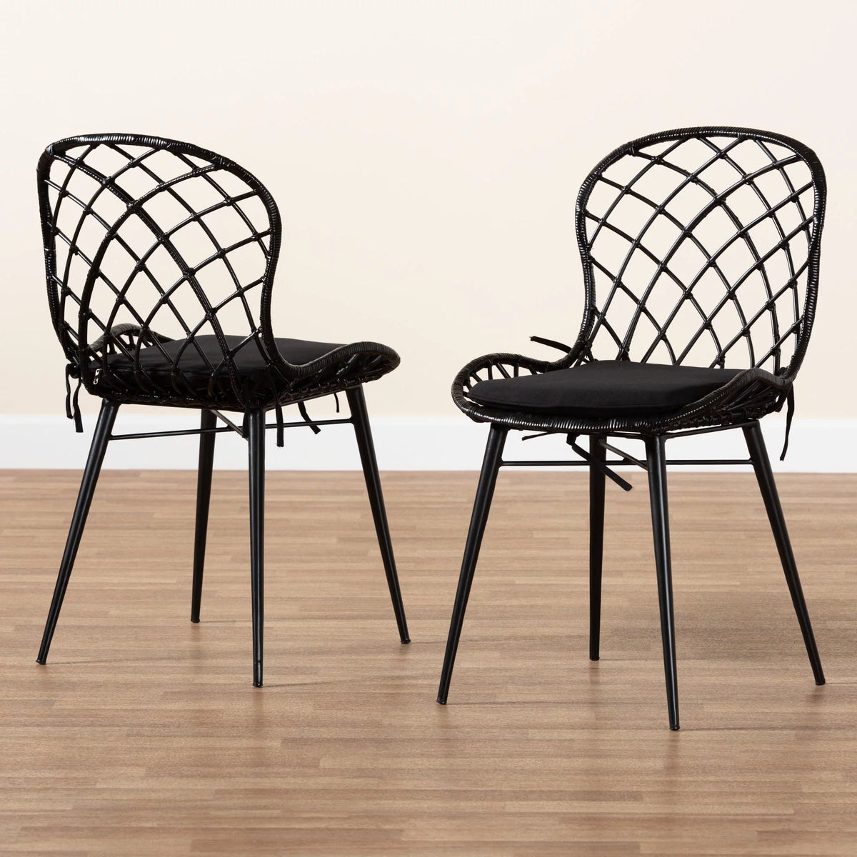 Black Rattan and Metal 2-Piece Dining Chair Set P313155