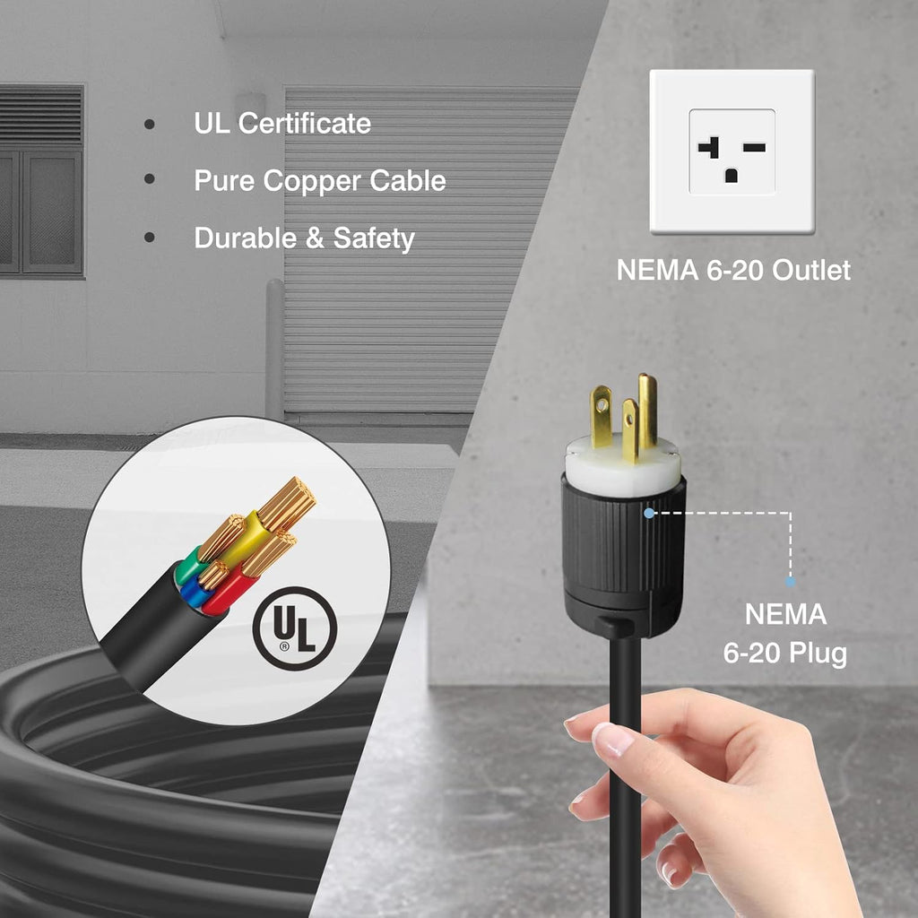 Portable EV Charger with NEMA 6-20 Plug and 5-15 Adapter X6135