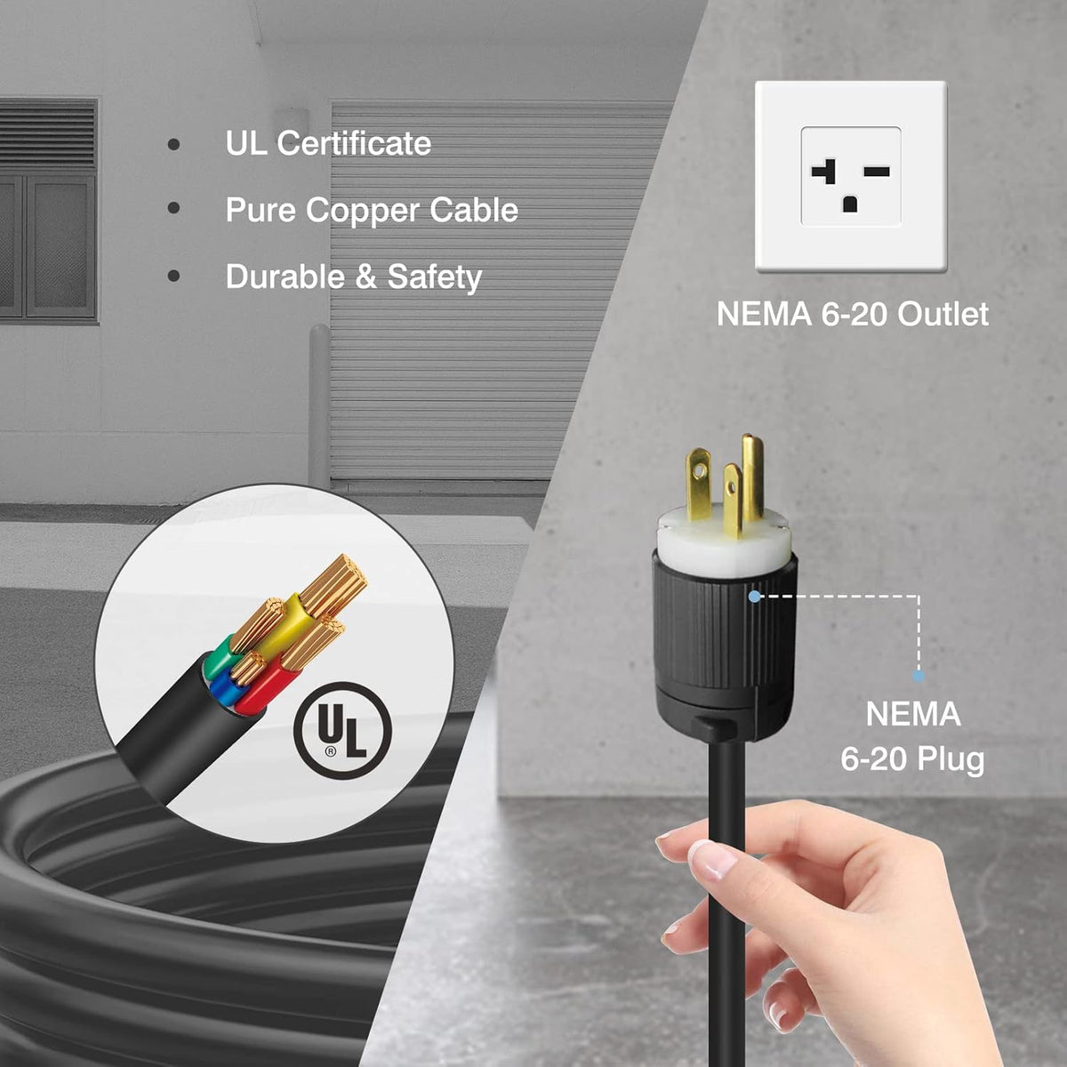 Portable EV Charger with NEMA 6-20 Plug and 5-15 Adapter X6135