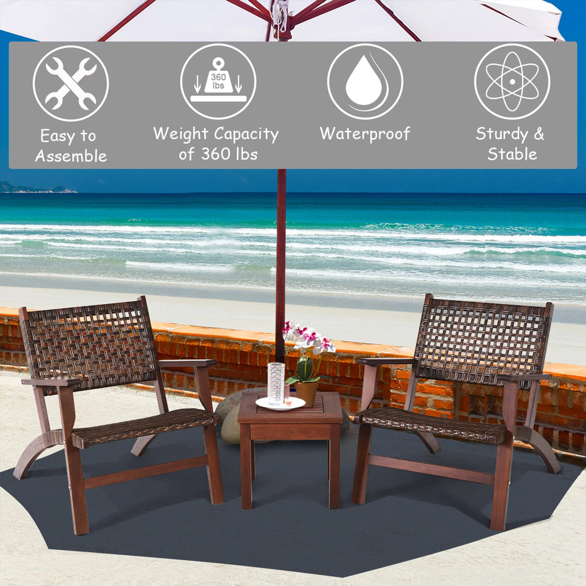 3PCS Patio Rattan Furniture Set Coffee Table G5605