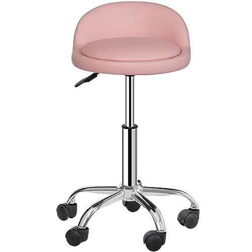 Pink Adjustable Height Hydraulic Rolling Swivel Stool with Back Rest K706