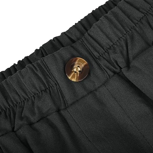 Women's Cotton Linen High Waisted Wide Leg Elastic Drawstring Shorts with Pockets T3249