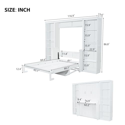 White Full Size Solid Murphy Bed with Desk and Shelves U33889