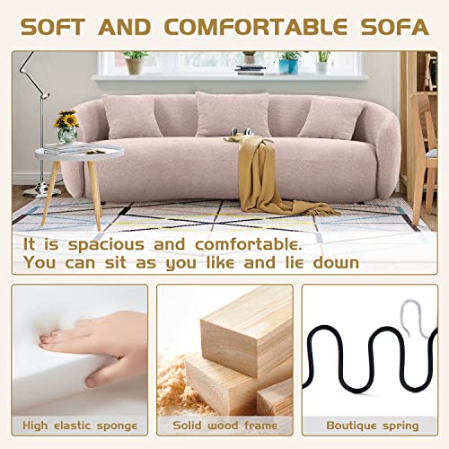 Brown Boucle Fabric 3-Seat Curved Sofa T4393