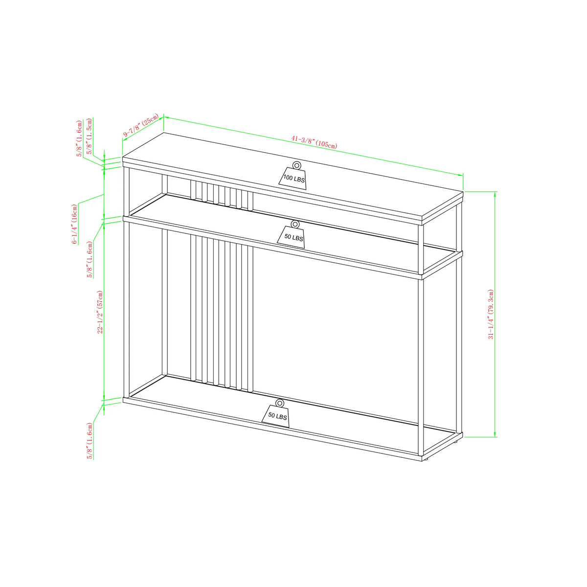 41" Slatted-Side Metal Console Table Z231616