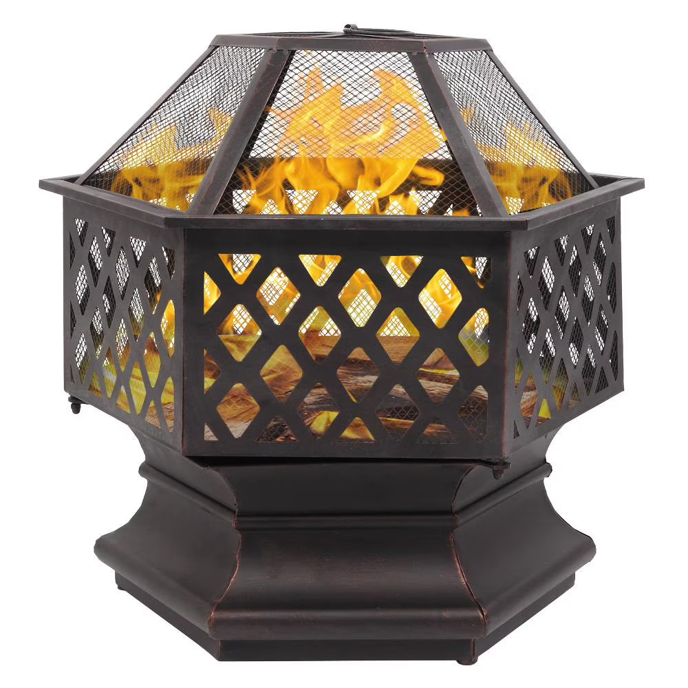 22 inch Steel Fire Pit with Flame-Retardant Mesh Lid D51905