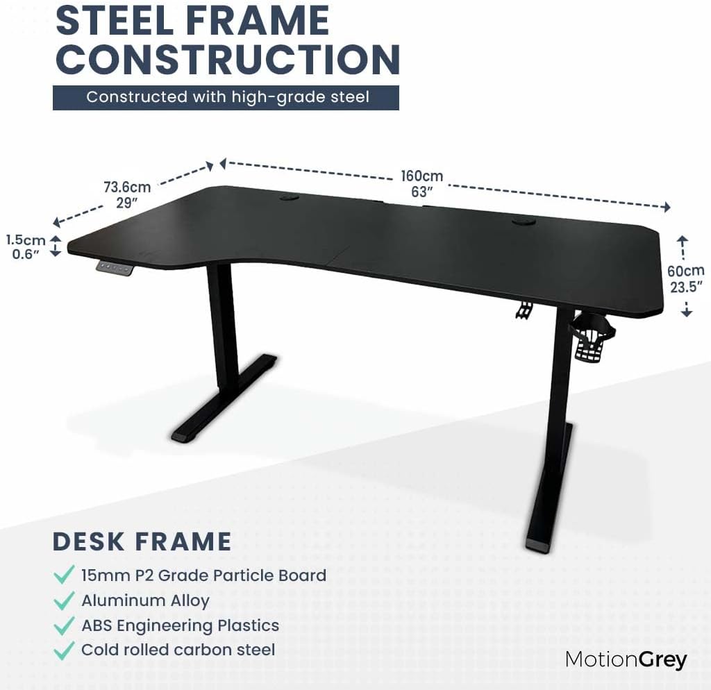 Adjustable L Shaped Electric Standing Desk with Black Frame G416