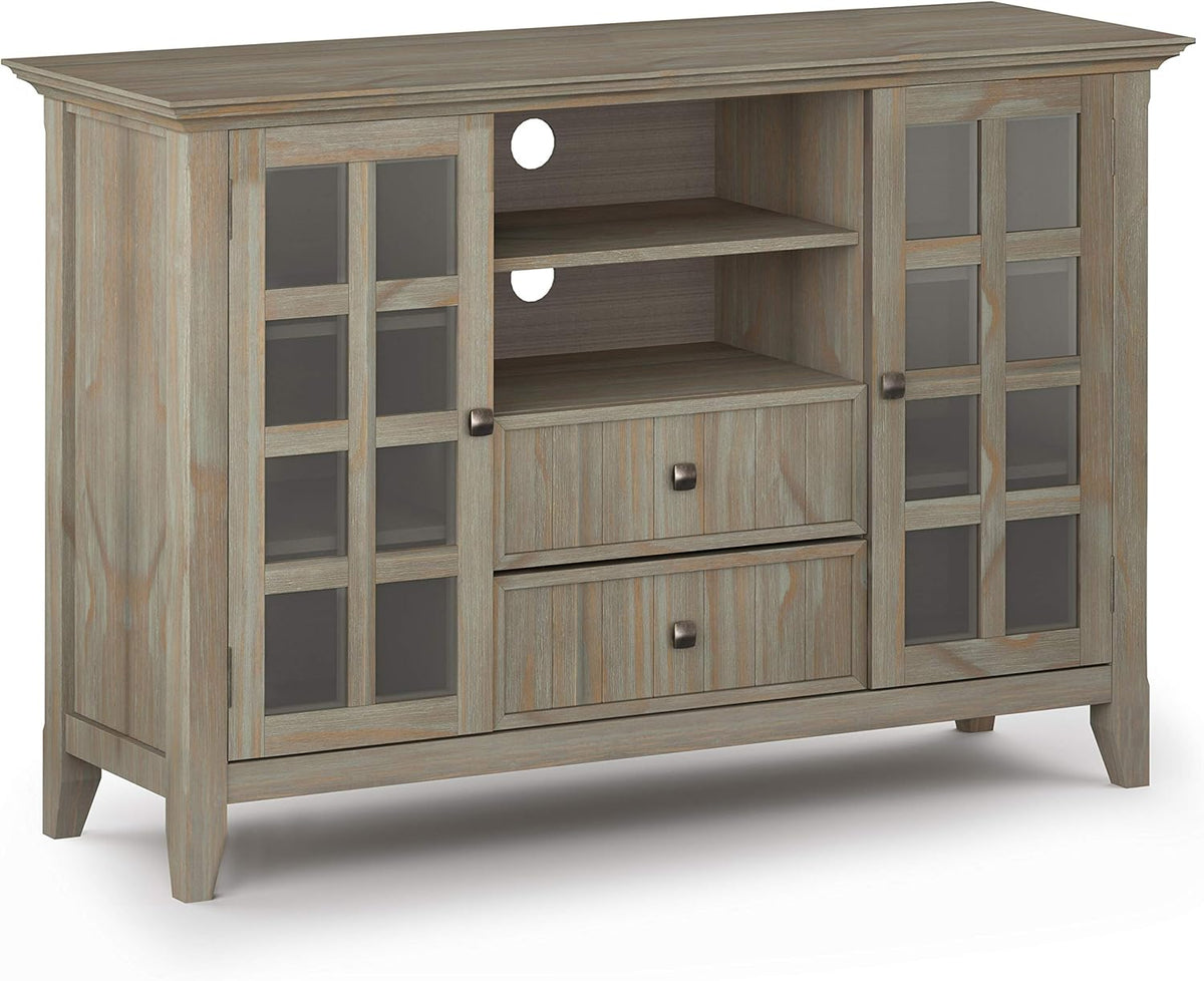 Black Solid Wood TV Media Stand with Storage Shelves and Cabinets J3823