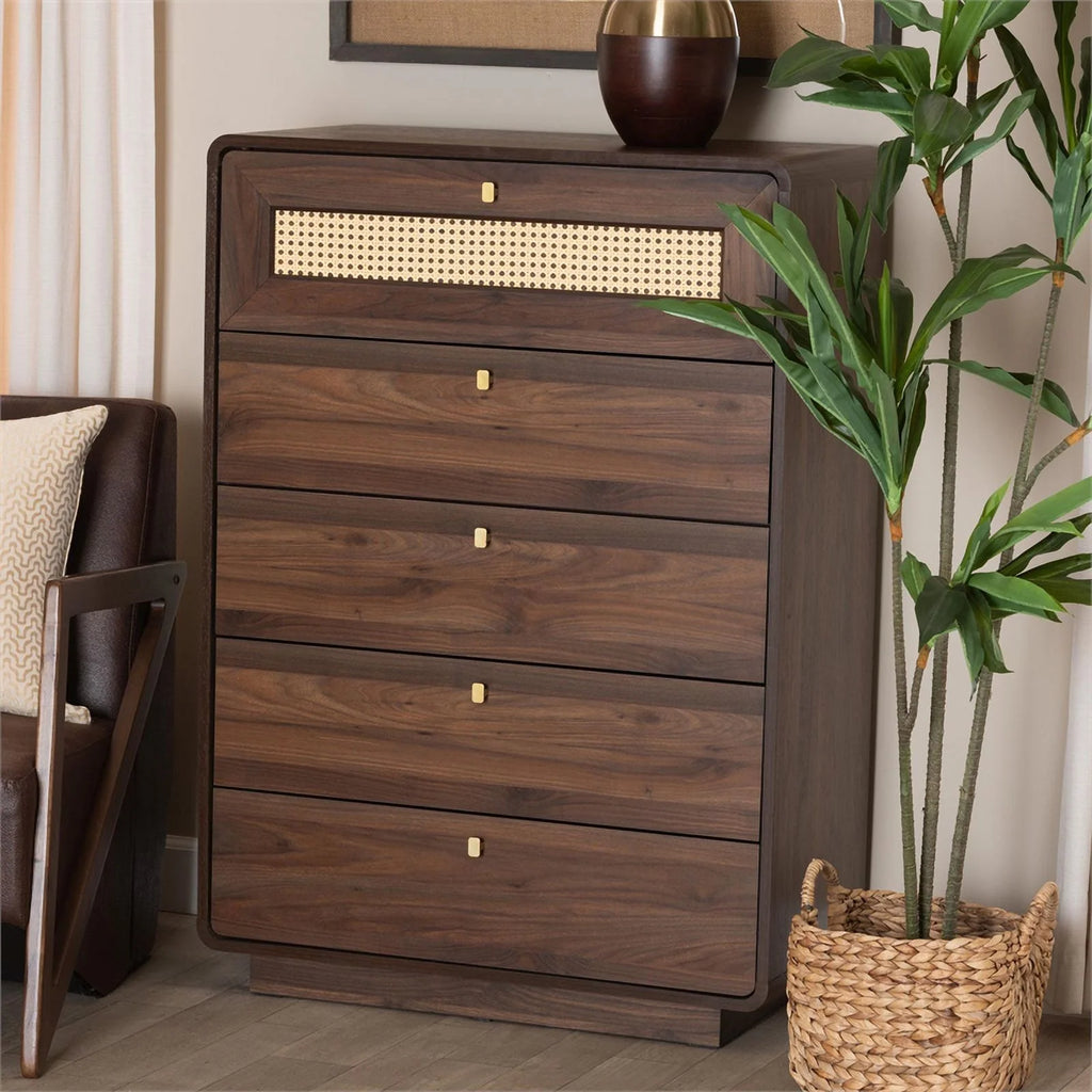 Brown 5-Drawer Wood Chest K546