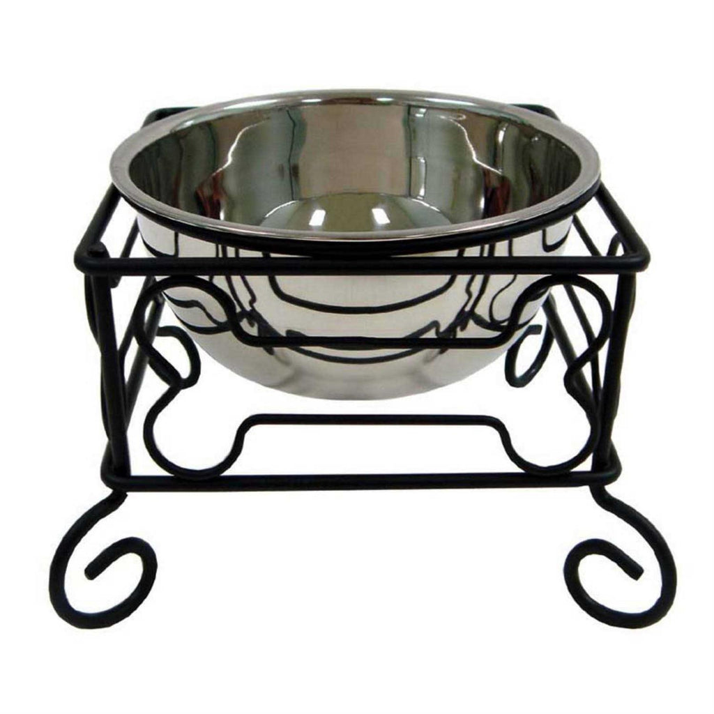Wrought Iron Stand with Stainless Steel Feeder Bowl D781